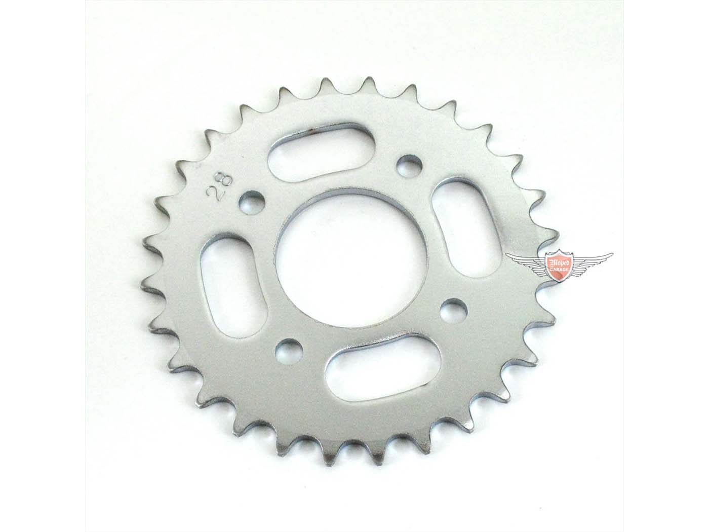 Sprocket Presto sustiprinti 28 dantys, skirti KTM 505, Hercules Prima 1, 2, 3, 4, 5, 6, MP MF M HR Hobby Rider, P MX SX, Optima Pronto, Presto, Garelli Cross 40, Zündapp A 25 Automatic Type 460- 01, 460-02