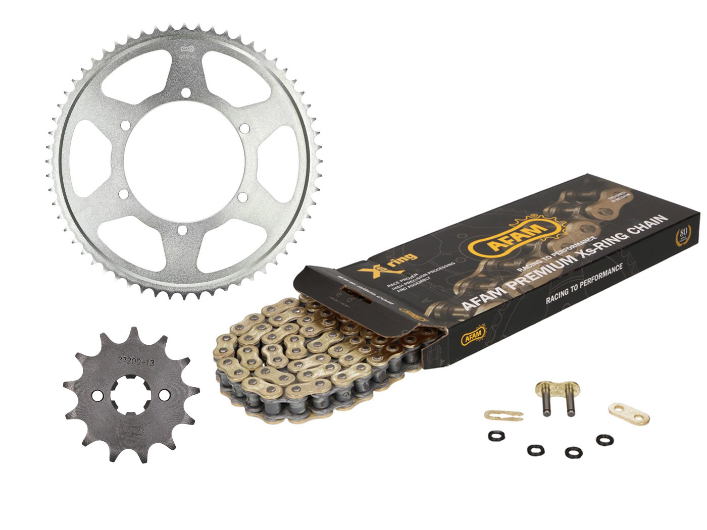grandinės komplektas AFAM XS-Ring 13/60 dantų, skirtas Aprilia RS125 11-, RS4 125 11-, Tuono 125 17-