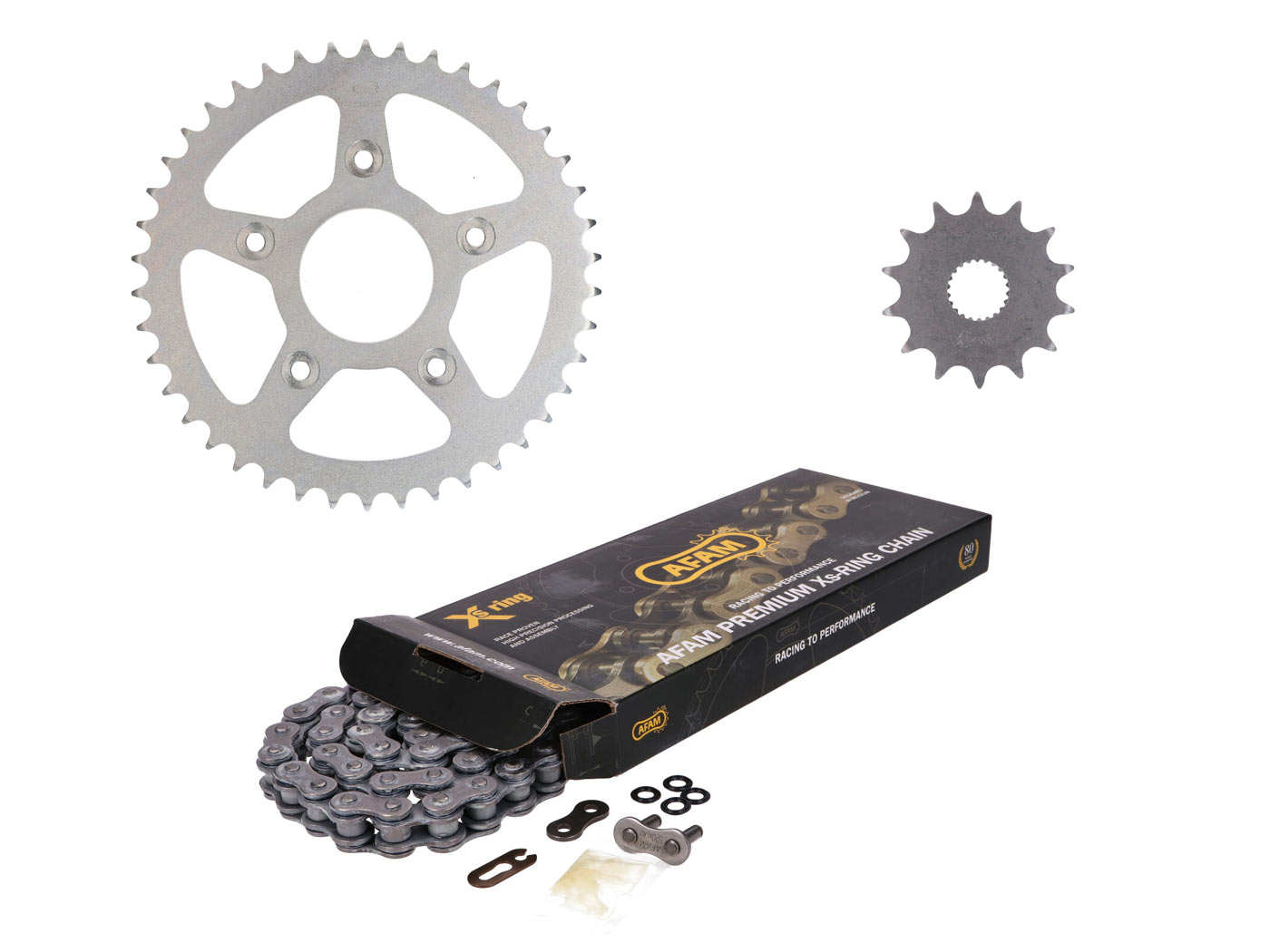 grandinės komplektas AFAM 17/40 dantų, skirtas Aprilia RS125 99-05, RS 125 Tuono