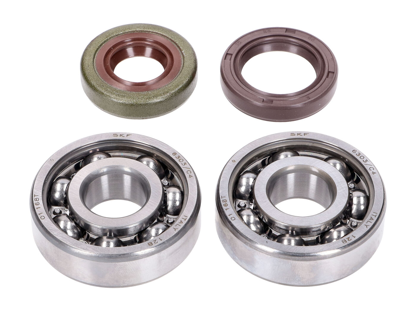 alkūninio veleno guolių komplektas Naraku SKF, FKM Premium C4 metalinis dėklas Minarelli AM