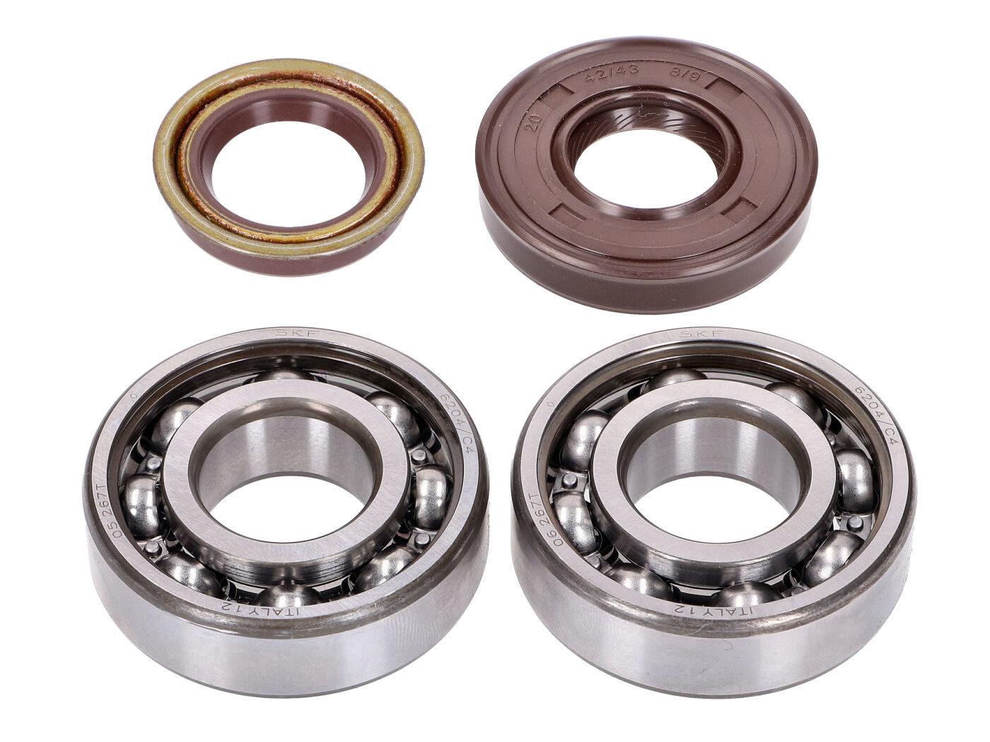 alkūninio veleno guolių komplektas Naraku SKF, FKM Premium C4 metalinis korpusas Minarelli Horizontal, Vertical, AC, LC (CW, MA, MY, CA, CY)