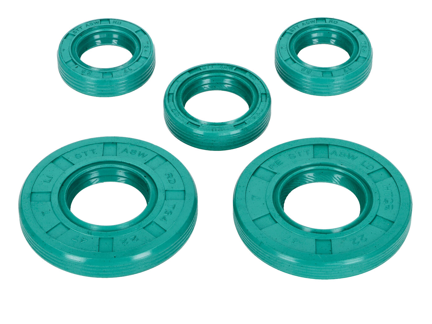 Veleno sandariklių komplektas Schmitt Evolution FKM žalias su sukimosi kryptimi, skirtas Simson S50, KR51/1 Schwalbe, SR4-1 Spatz , SR4-2 Star , SR4-3 Sperber , SR4-4 Habicht
