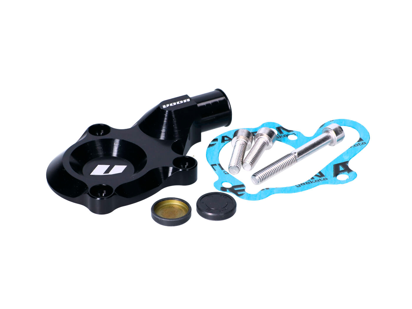 aušinimo pompos dangtelis VOCA CNC juodas, skirtas Minarelli AM6, Generic, KSR-Moto, Keeway, Motobi, Ride, CPI, 1E40MA 1E40MB