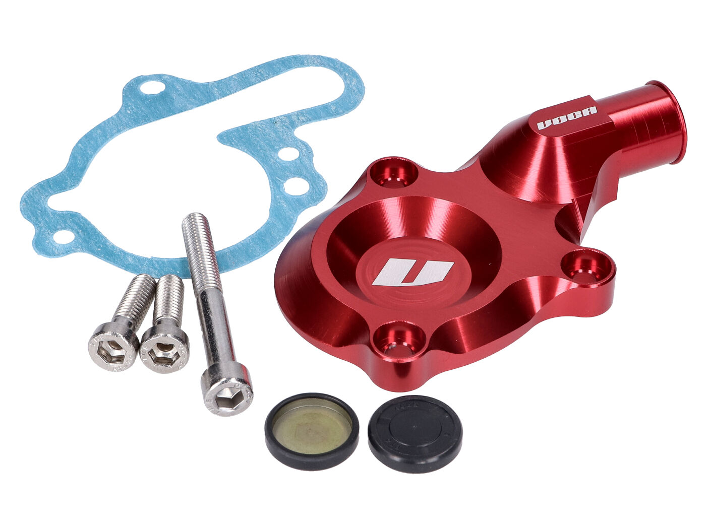 aušinimo pompos dangtelis VOCA CNC raudonas, skirtas Minarelli AM6, Generic, KSR-Moto, Keeway, Motobi, Ride, CPI, 1E40MA, 1E40MB