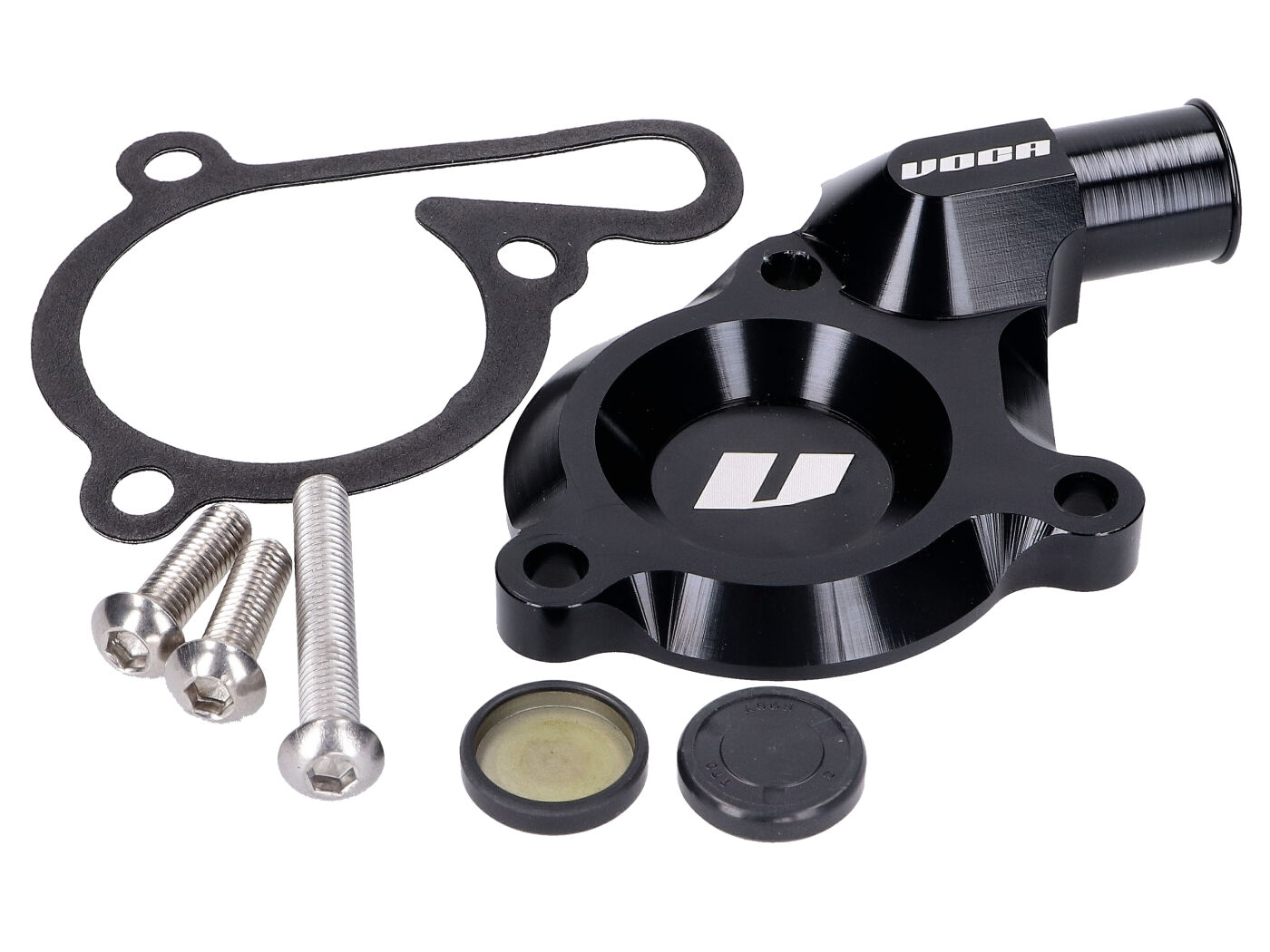 aušinimo pompos gaubtas VOCA CNC juodas, skirtas Derbi D50B