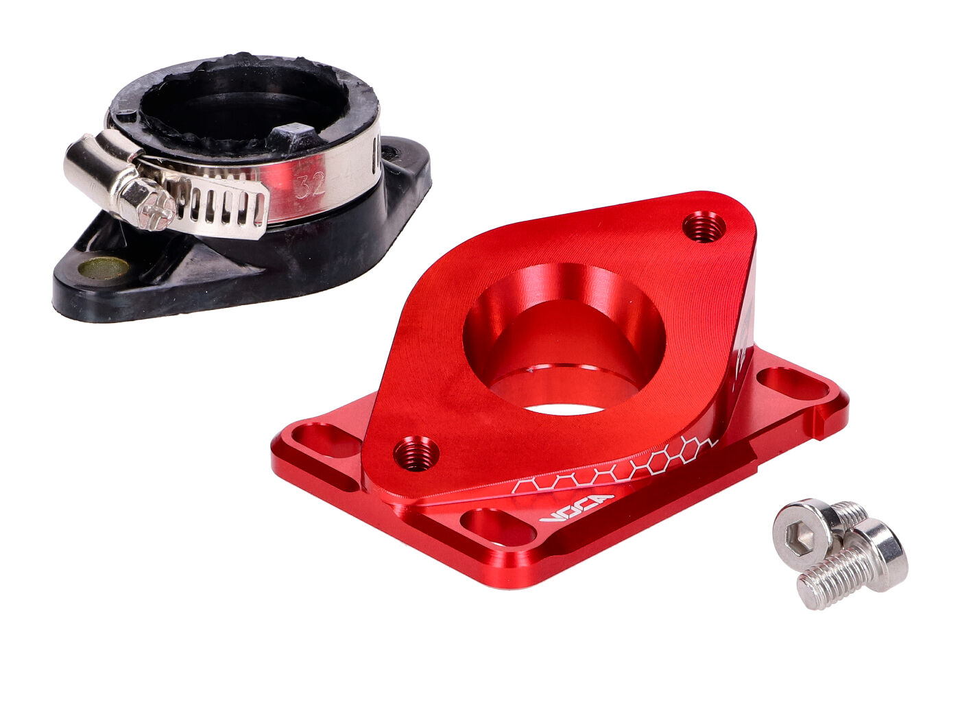 Įsiurbimo kolektorius VOCA aliuminio CNC PWK 21-28mm raudonas Minarelli AM6, Derbi