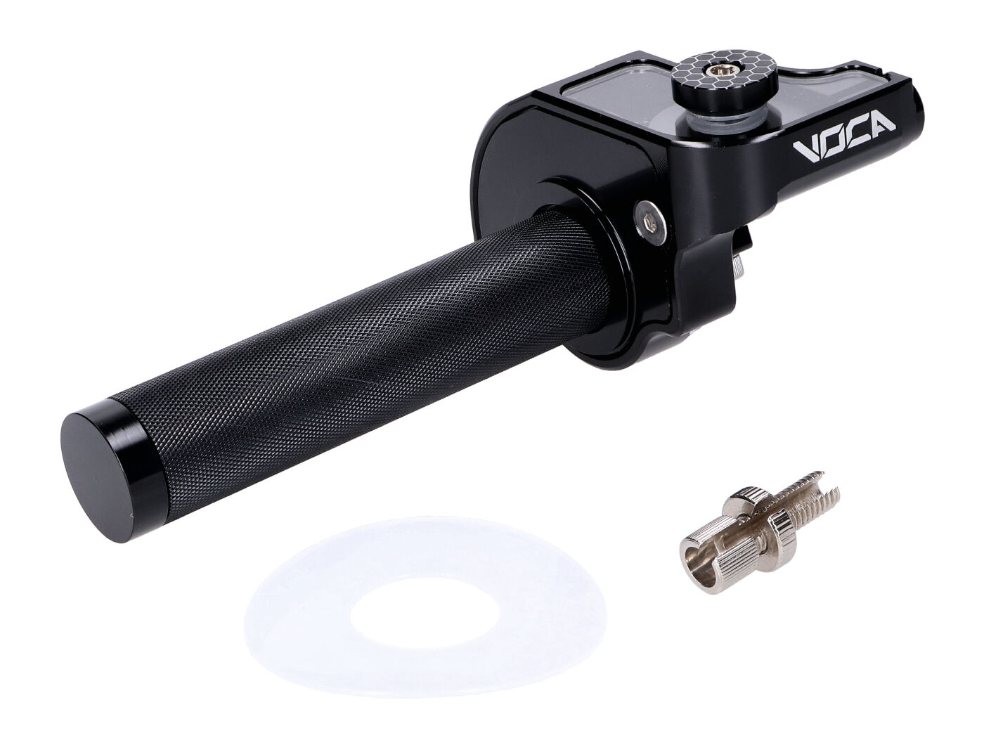 droselio rankena VOCA CNC trumpa eiga 90º / 50mm juoda universali 22mm vairas