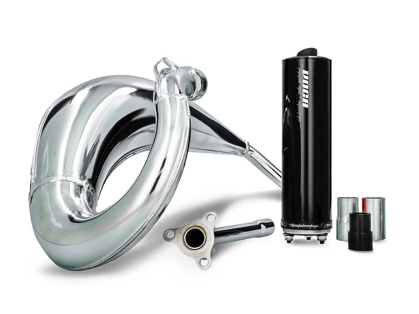 išmetimo VOCA Cross chromuotas 50/70cc juodas duslintuvas skirtas Sherco 50 SM-R, SE-R