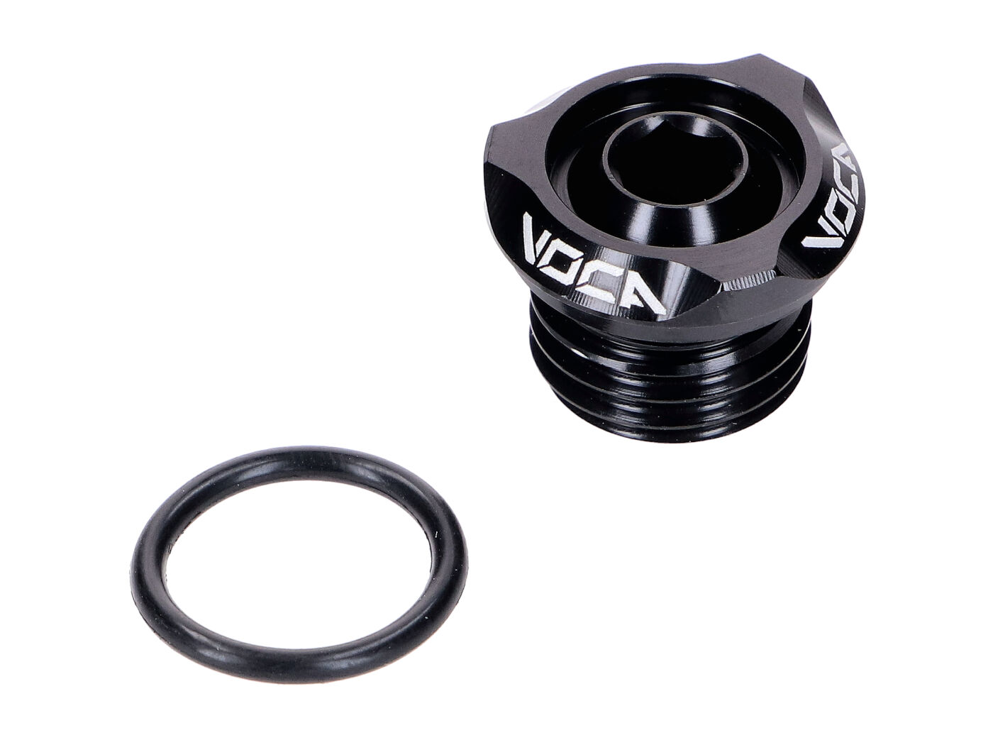 Alyvos užpildymo kaištis VOCA V2 CNC juodas, skirtas Minarelli AM, Generic, KSR-Moto, Keeway, Motobi, Ride, 1E40MA, 1E40MB