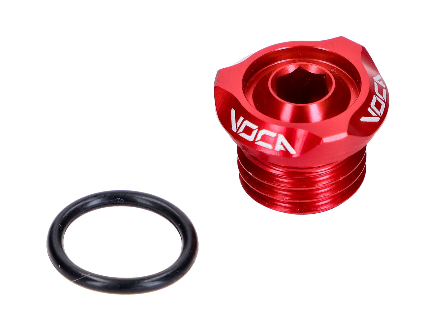 Alyvos užpildymo kaištis VOCA V2 CNC raudonas, skirtas Minarelli AM, Generic, KSR-Moto, Keeway, Motobi, Ride, 1E40MA, 1E40MB